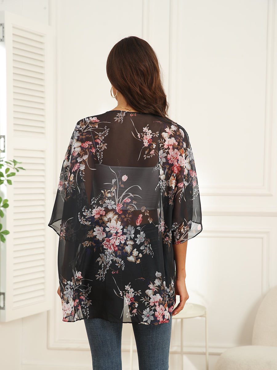 Floral Pattern Loose Chiffon Casual Blouse