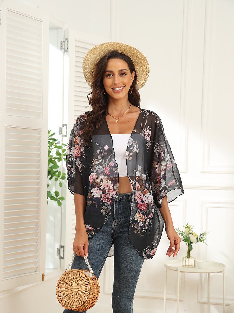 Floral Pattern Loose Chiffon Casual Blouse