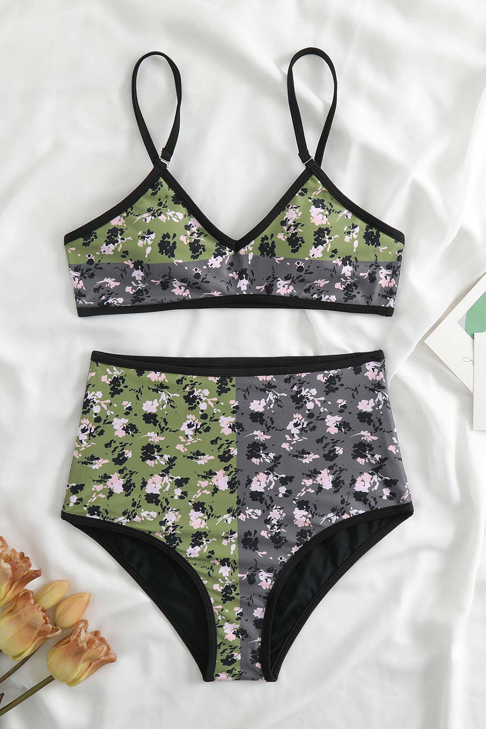 Floral Printed 3 Piece Bikini Set with Beach Skirt