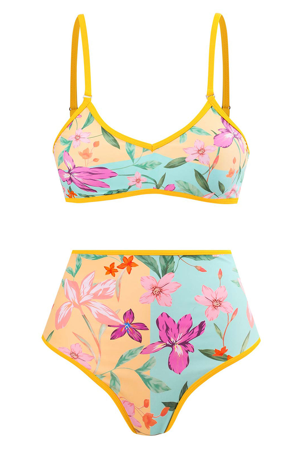 Floral Printed 3 Piece Bikini Set with Beach Skirt