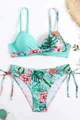 Green Front Cross Two Piece Bikini Sets