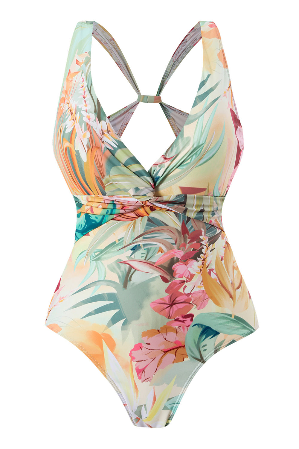 One Piece Flower Printed Yellow Swimwear Set with Beach Skirt