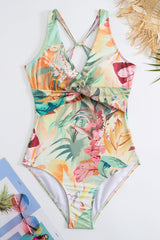 One Piece Flower Printed Yellow Swimwear Set with Beach Skirt