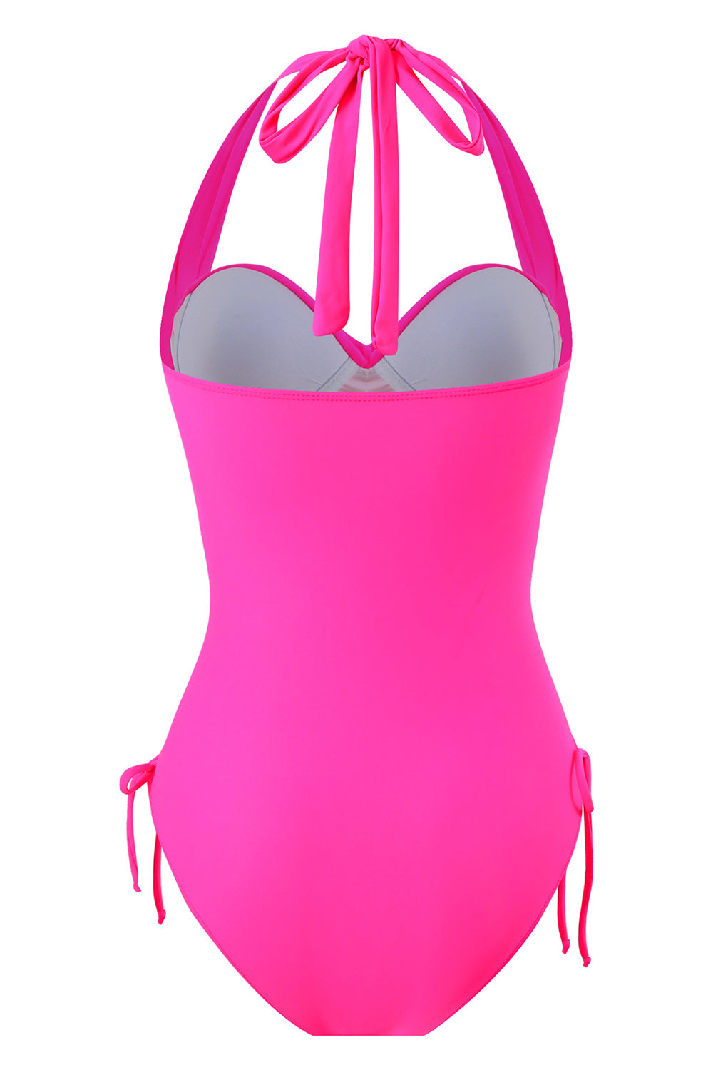 Traje de baño de una pieza negro con cuello halter y cordón ajustable