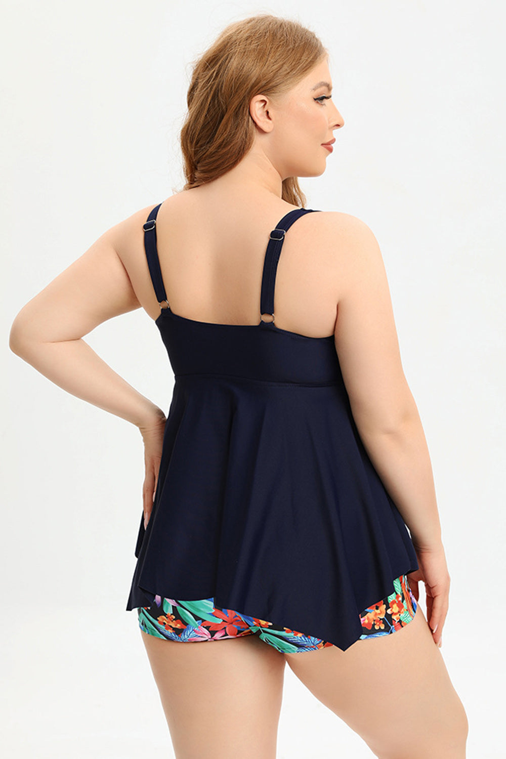 Traje de baño de dos piezas verde pavo real de talla grande con bóxer