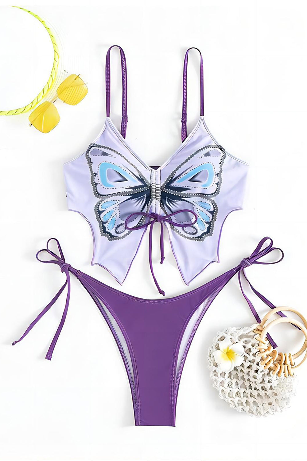 Purple Butterfly Printed Bikini