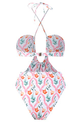 Halter Neck Keyhole One Piece Bikini with Beach Skirt