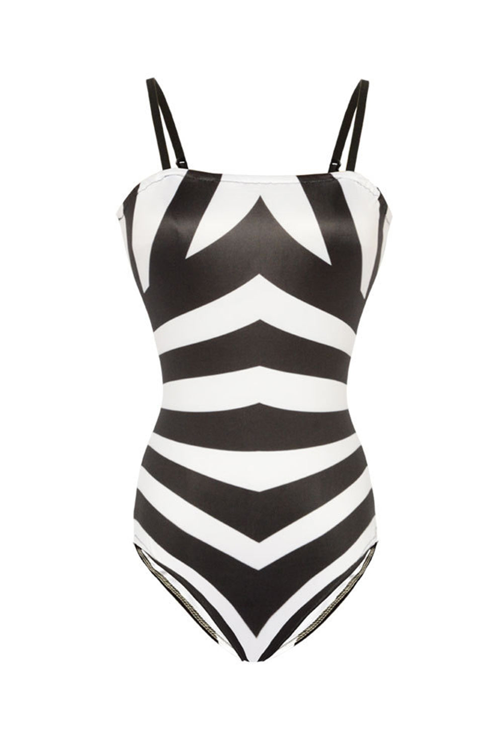 Black Striped One Piece Swimsuit