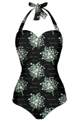 Black One Piece Halter Swimsuit