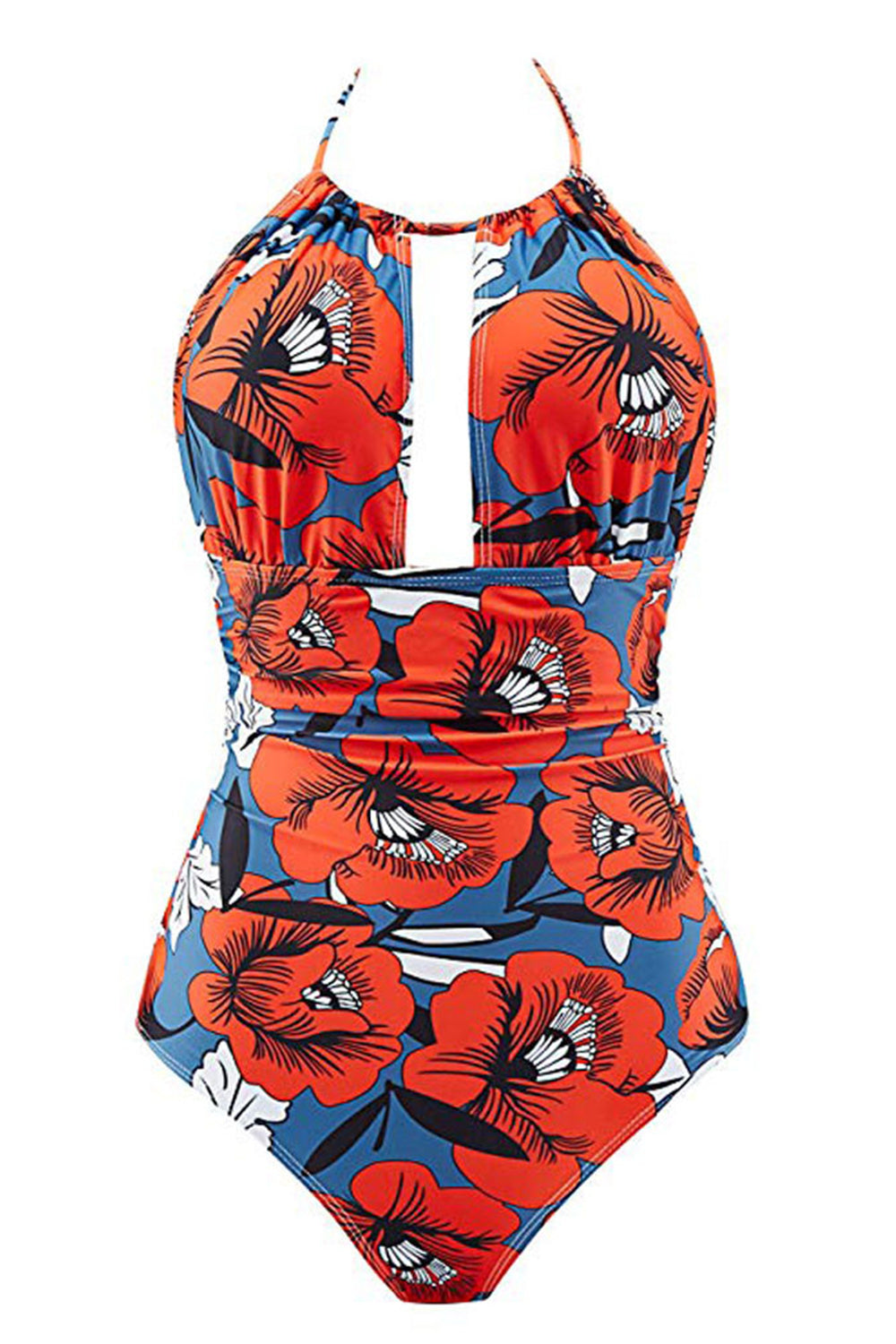 Einteiliger Neckholder-Badeanzug mit Blumenmuster