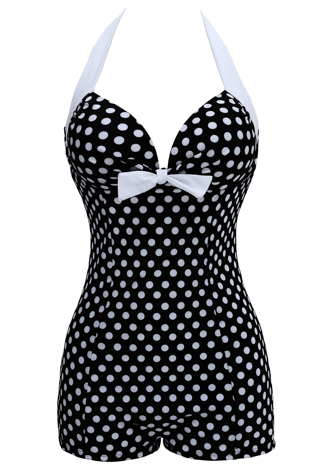 Traje de baño corto de lunares blancos y negros de talla grande