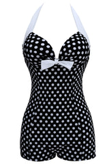 Traje de baño corto de lunares blancos y negros de talla grande