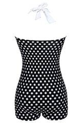 Traje de baño corto de lunares blancos y negros de talla grande