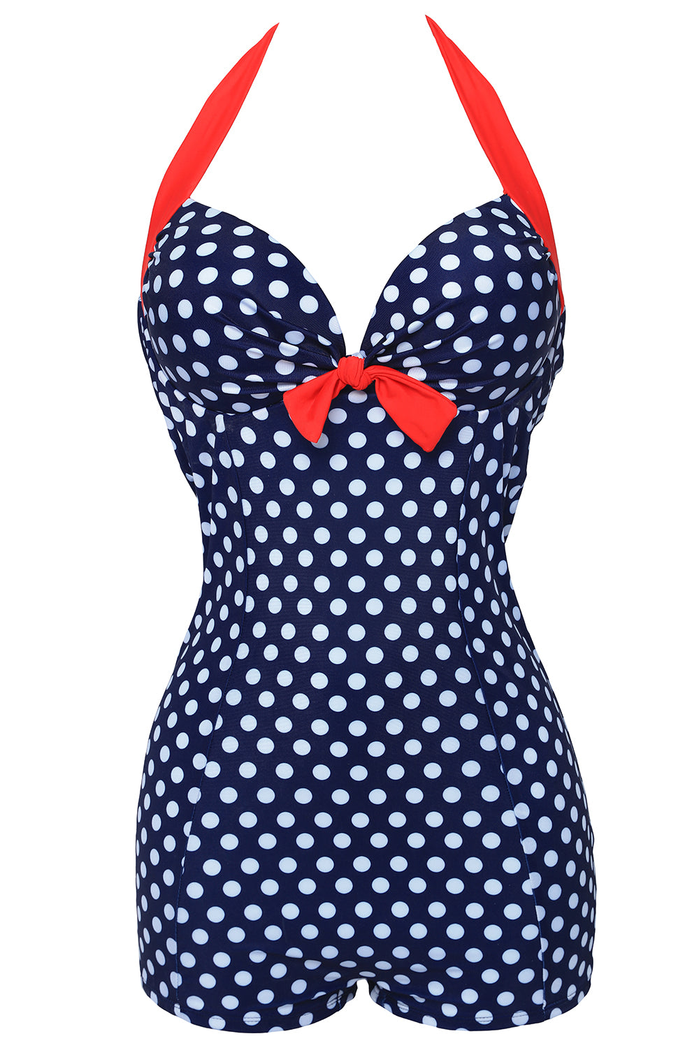 Traje de baño corto de lunares blancos y negros de talla grande
