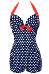 Traje de baño corto de lunares blancos y negros de talla grande