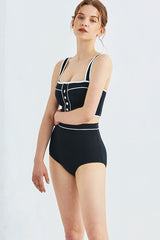 Black Two Pieces Square Neck Swimsuit