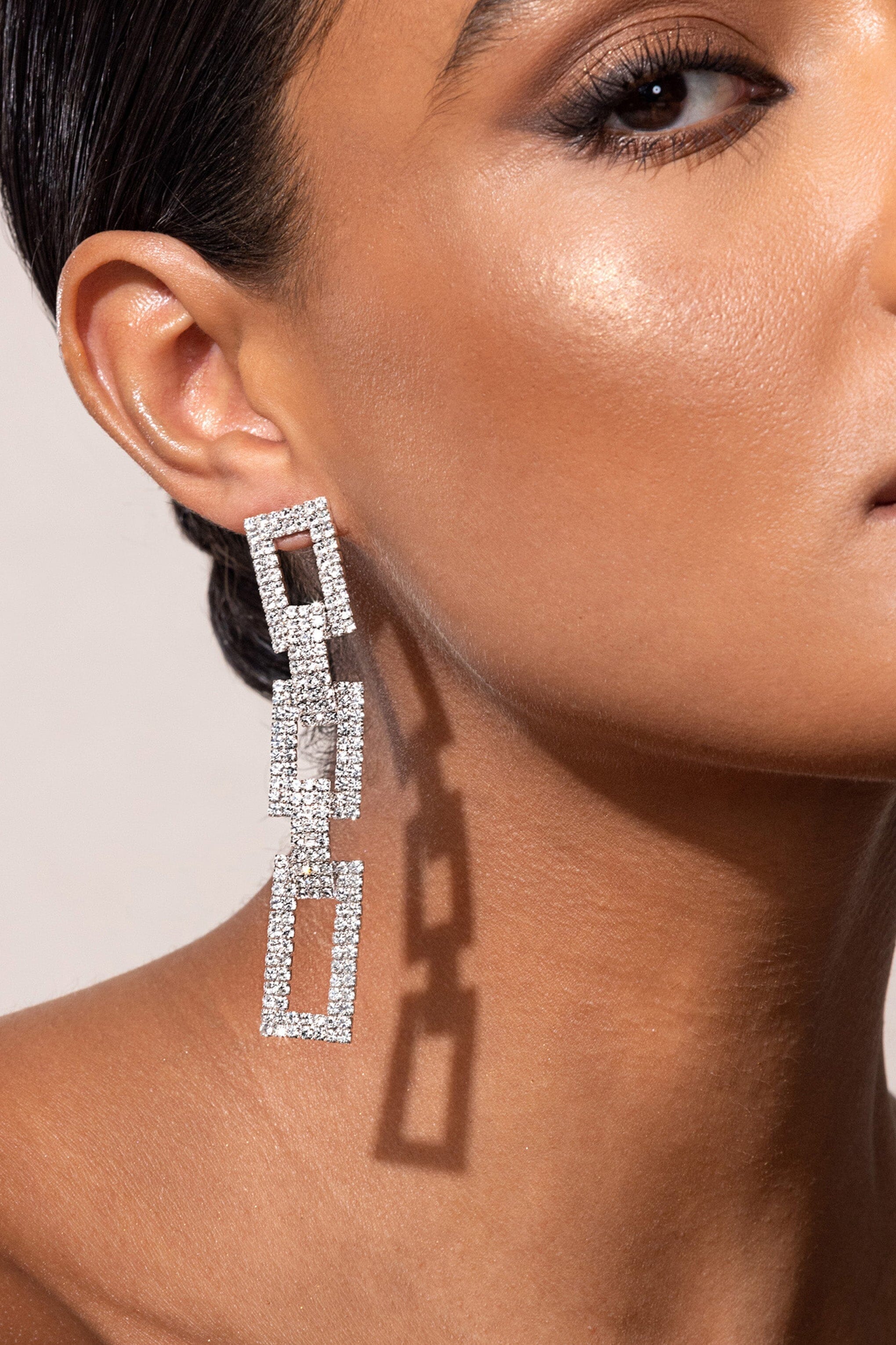 SILVER DIAMANTE CHAIN DROP EARRINGS