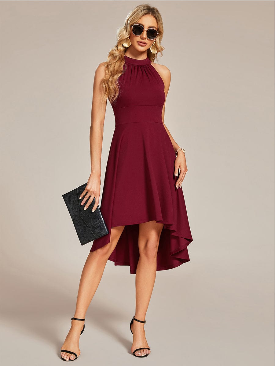 Halterneck Fashion Knee-Length A-Line Wedding Guest Dress