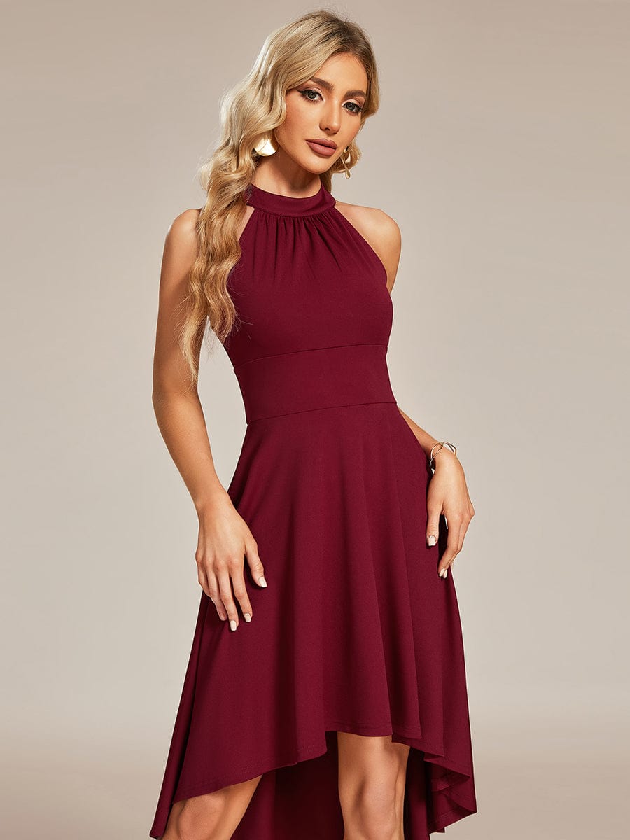 Halterneck Fashion Knee-Length A-Line Wedding Guest Dress