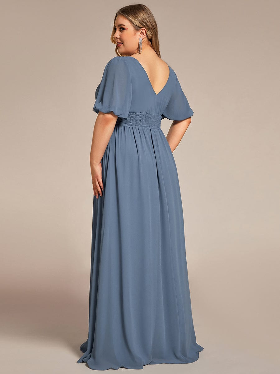 Plus Size V-Neck Front Slit Chiffon Evening Dress