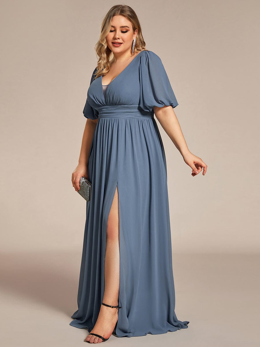 Plus Size V-Neck Front Slit Chiffon Evening Dress