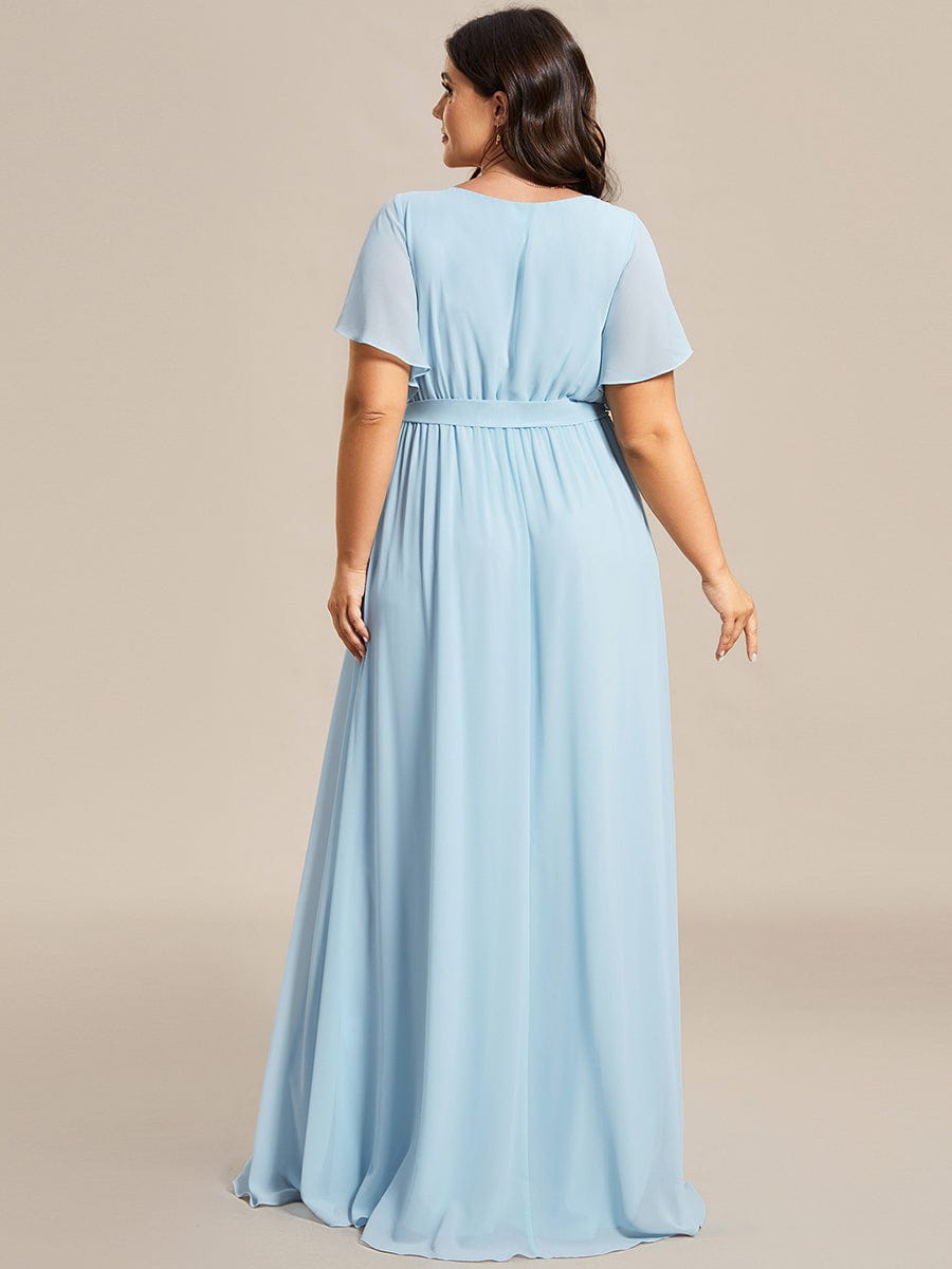 Plus Size Ruffle Pleated Chiffon Tie-Waist Evening Dress