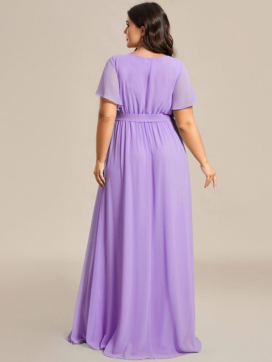 Plus Size Ruffle Pleated Chiffon Tie-Waist Evening Dress