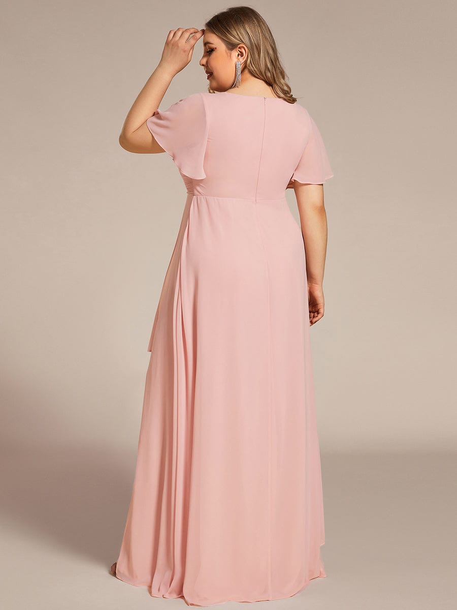 Ruffles Sleeve High Slit with Louts Leaf Chiffon Evening Dress