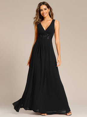 Floral Applique Sleeveless Chiffon Long Formal Evening Dress