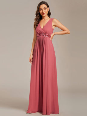 Floral Applique Sleeveless Chiffon Long Formal Evening Dress