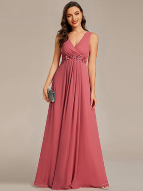 Floral Applique Sleeveless Chiffon Long Formal Evening Dress