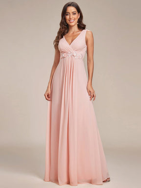 Floral Applique Sleeveless Chiffon Long Formal Evening Dress