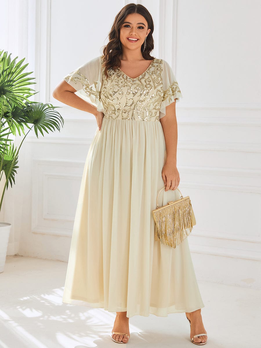 Short Sleeve V-Neck Sequin Chiffon A-Line Mother of the Bride Dress