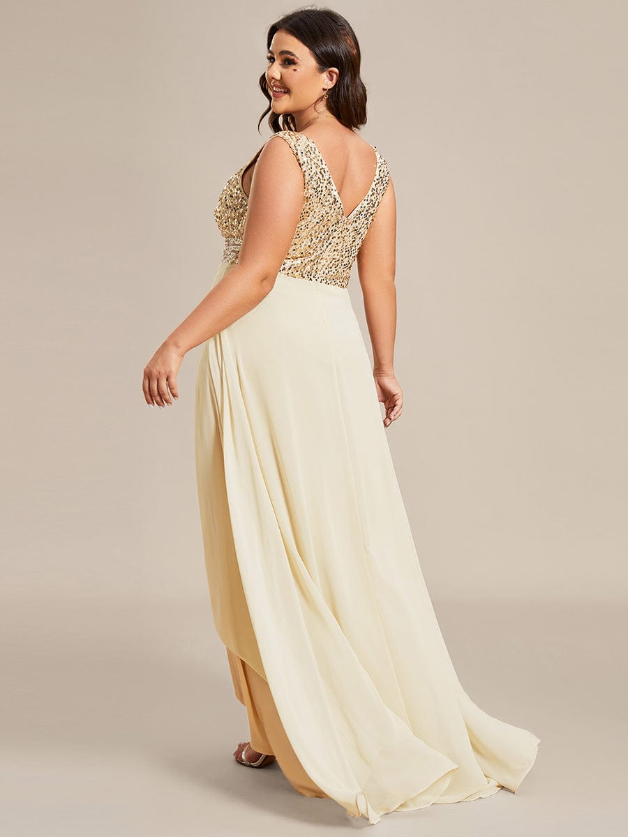 Elegant Paillette & Chiffon V-neck A-line Sleeveless Plus Size Evening Dresses