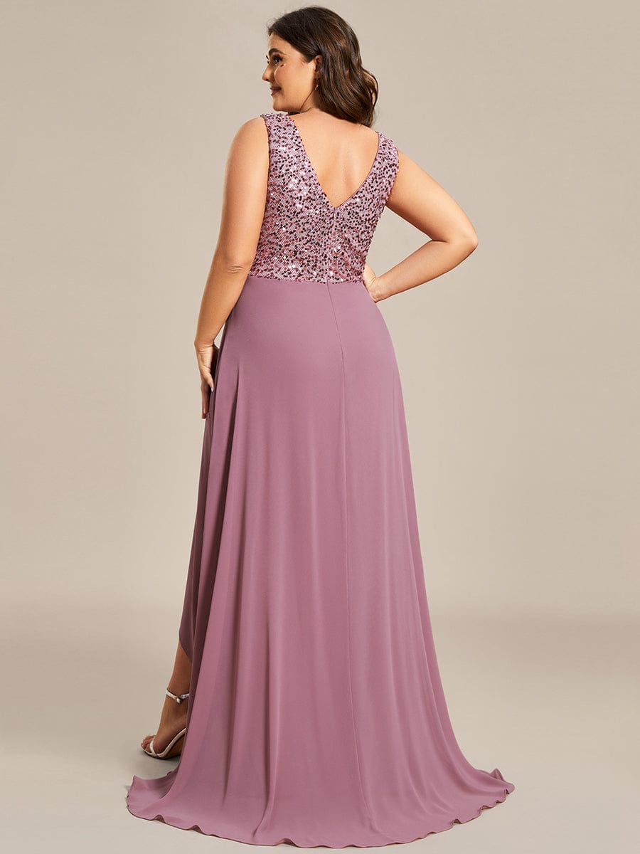 Elegant Paillette & Chiffon V-neck A-line Sleeveless Plus Size Evening Dresses