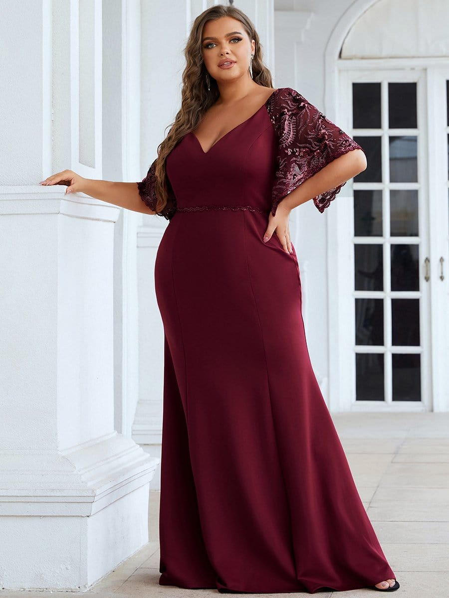 Elegant Plus Size V Neck Fishtail Evening Dress for Women