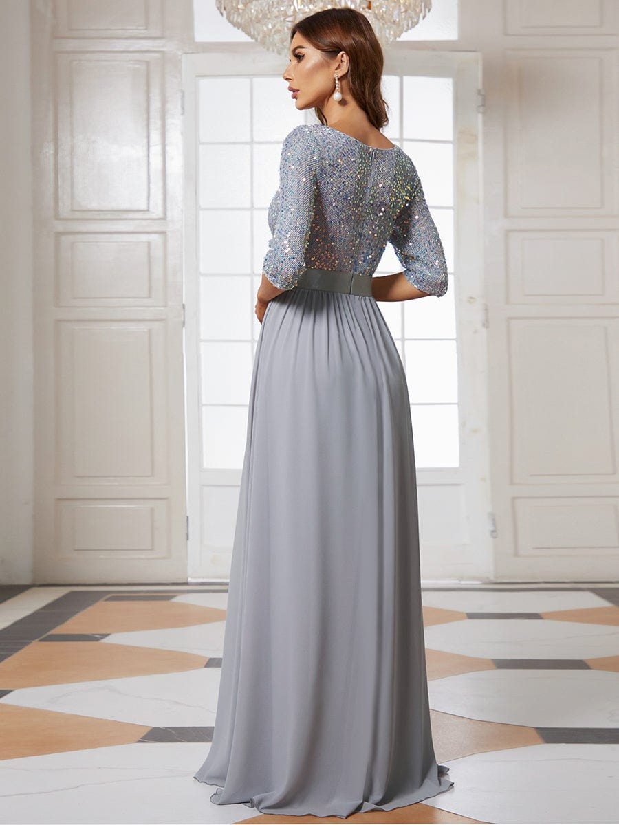 Elegant Round Neckline Long Sleeves Sequin Evening Dress