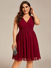 Plus Size Chiffon Sleeveless V Neck Short Bridesmaid Dress