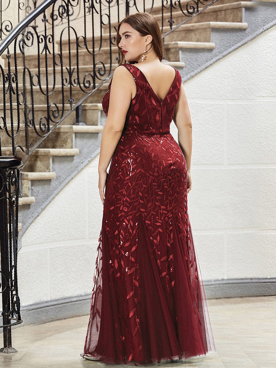 Plus Size Double V-Neck Fishtail Sequin Formal Maxi Evening Dress