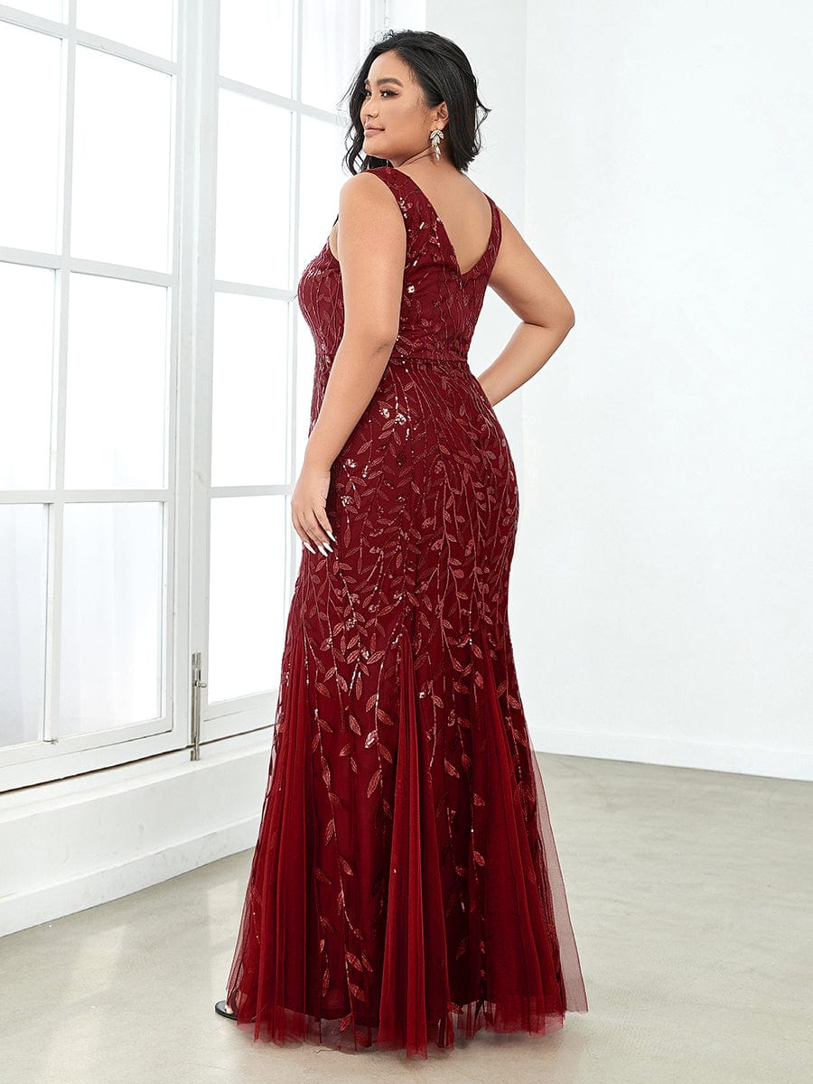 Plus Size Double V-Neck Fishtail Sequin Formal Maxi Evening Dress