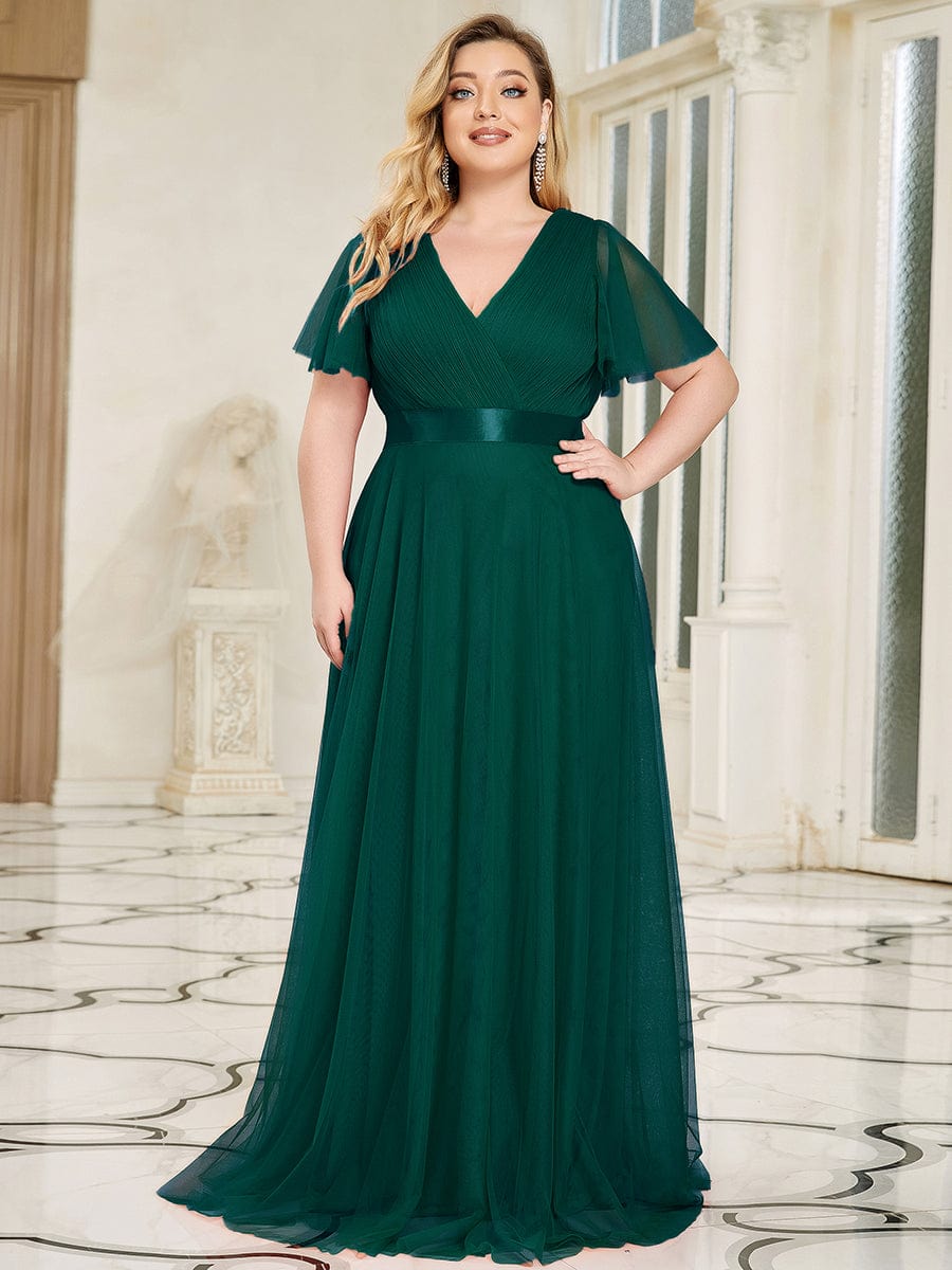 Women's Floor-Length Plus Size Formal Bridesmaid Dress with Short Sleeve