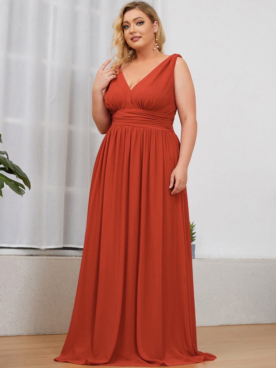 Plus Size Sleeveless V-Neck Chiffon Semi Formal Maxi Dress