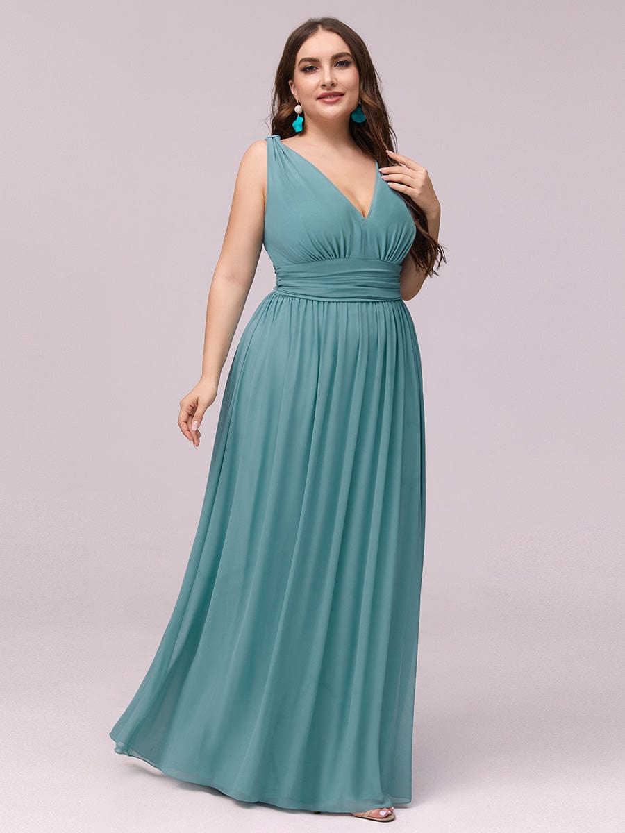 Plus Size Sleeveless V-Neck Chiffon Semi Formal Maxi Dress