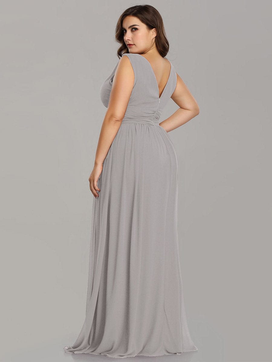 Plus Size Sleeveless V-Neck Chiffon Semi Formal Maxi Dress