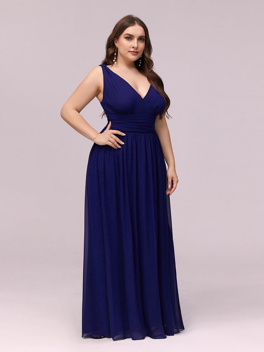 Plus Size Sleeveless V-Neck Chiffon Semi Formal Maxi Dress