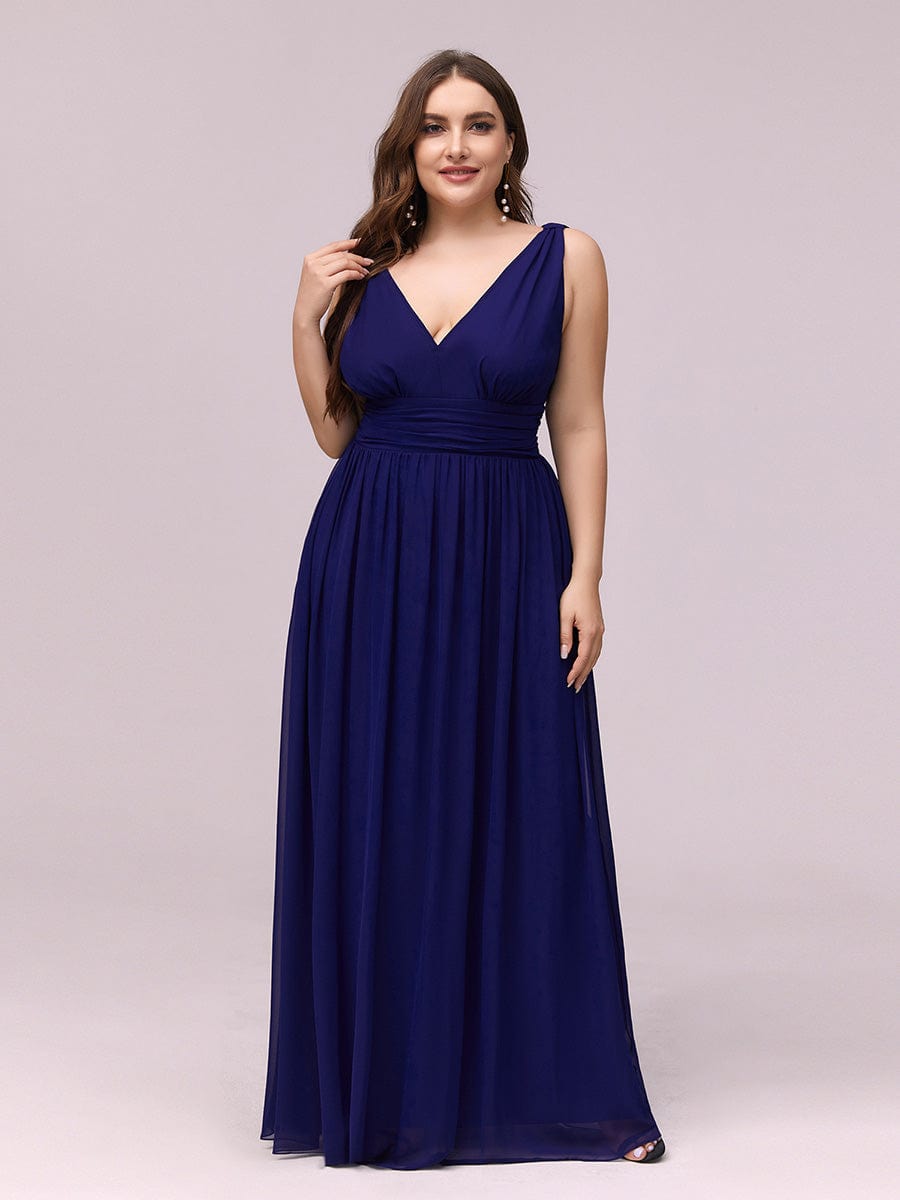 Plus Size Sleeveless V-Neck Chiffon Semi Formal Maxi Dress