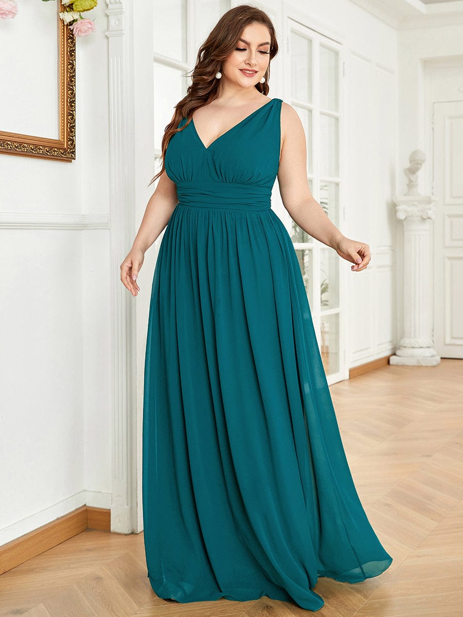 Plus Size Sleeveless V-Neck Chiffon Semi Formal Maxi Dress