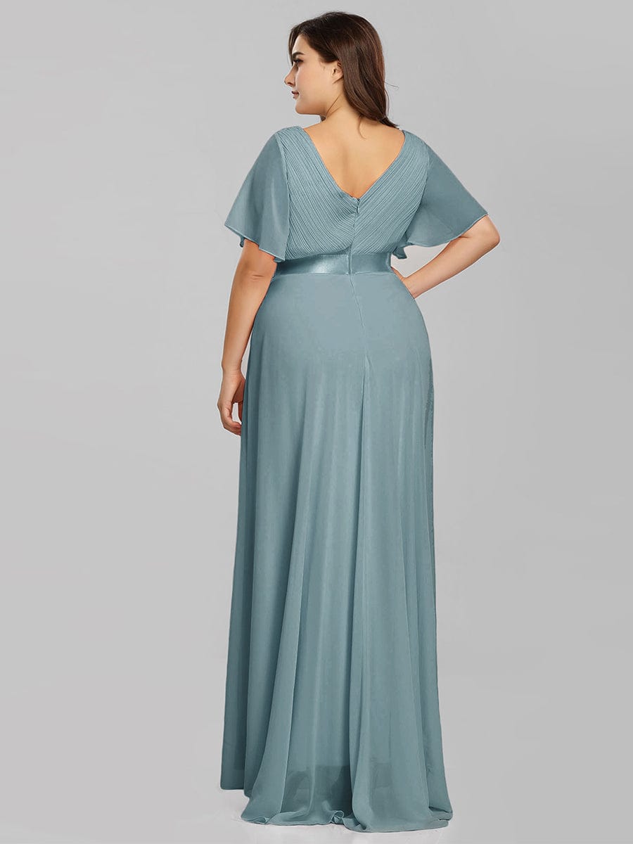 Plus Size Empire Waist V Back Bridesmaid Dress with Short Sleeves