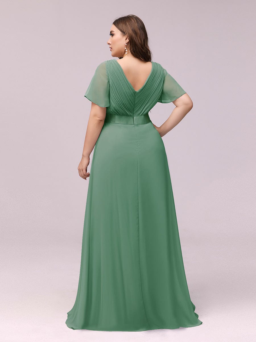 Plus Size Empire Waist V Back Bridesmaid Dress with Short Sleeves