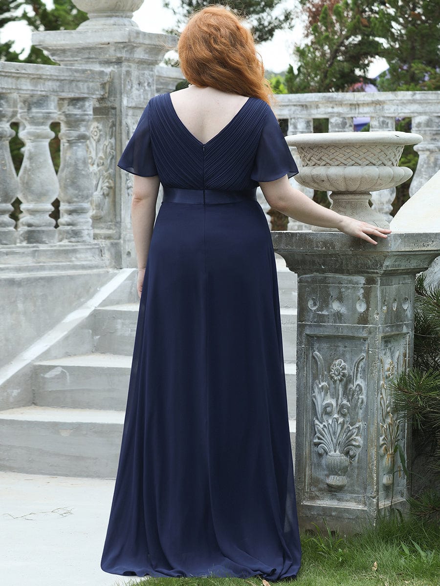 Plus Size Empire Waist V Back Bridesmaid Dress with Short Sleeves